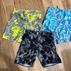 Set of Three Floral and Fish Print Shorts.   BOYS